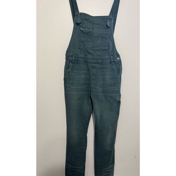 FREE PEOPLE WE THE FREE FP Denim Overalls Dark Wash Size 28 Green/blue - Picture 3 of 10